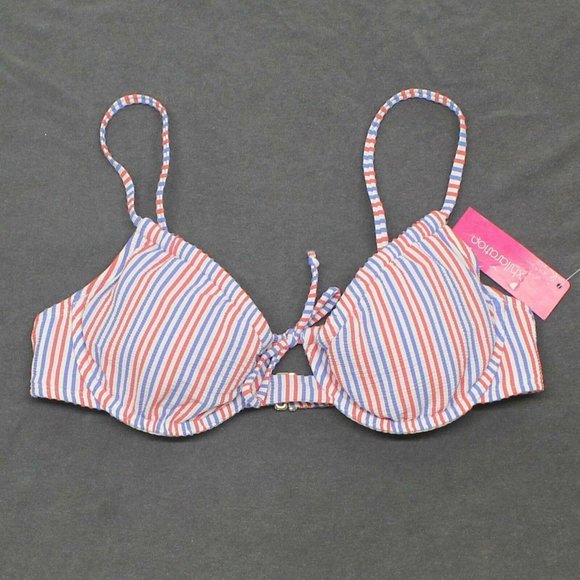 NWT Xhilaration Shirred Underwire Bikini Top Small Red / Blue White Stripe - Picture 2 of 7